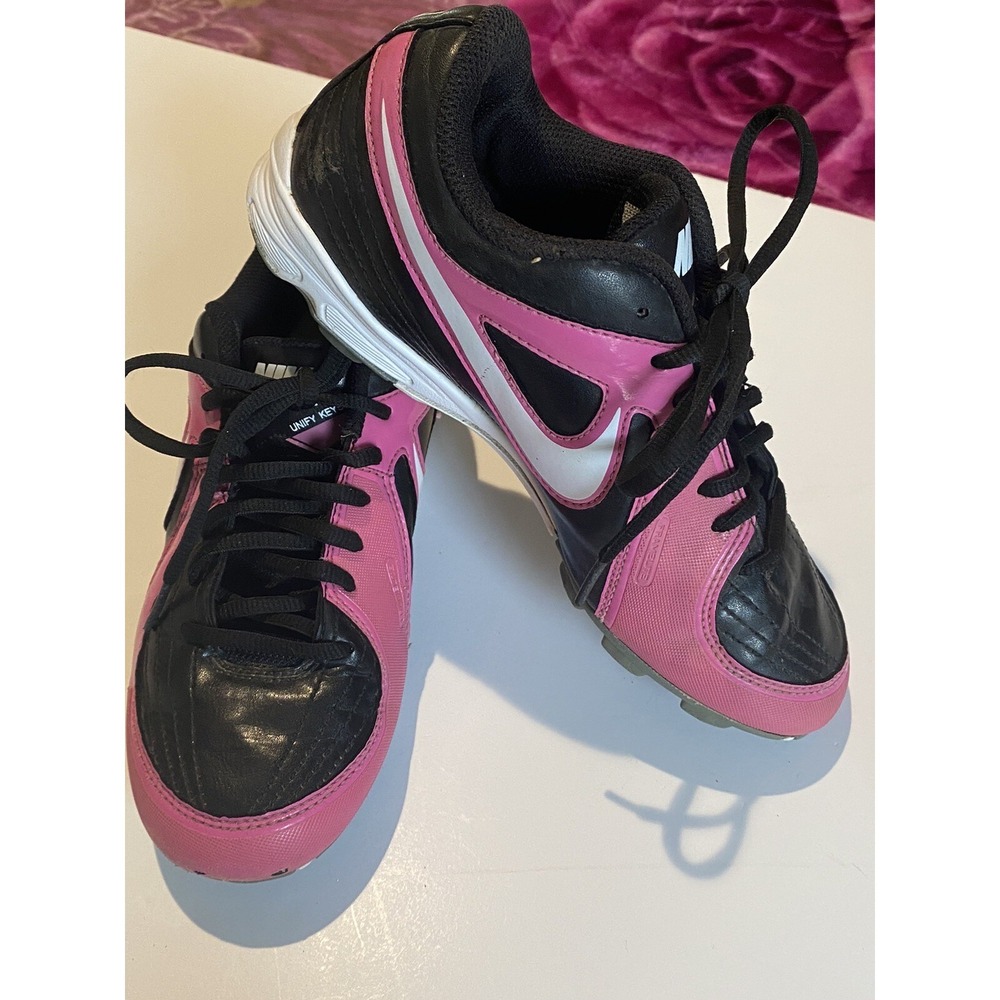 NIKE Girls Unify Keystone Softball Cleat Shoe Black Pink Sz 5Y 535595-016 A6